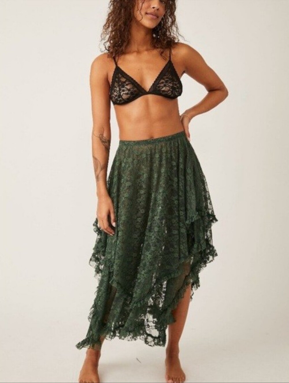 Intimately Free People French Courtship Half Slip Evergreen Large